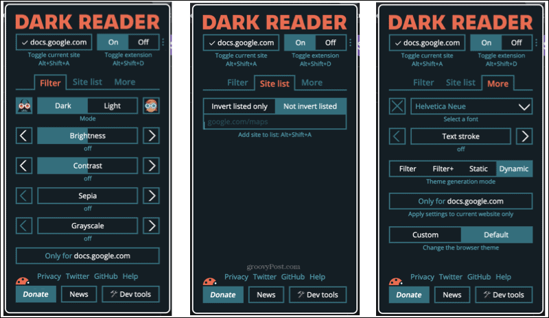 Firefox'ta Dark Reader eklentisi